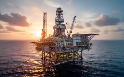Moderne Offshore-Ölplattform bei Sonnenaufgang auf dem offenen Meer. - Foto: über boerse-global.de