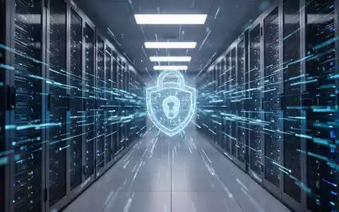 Abstrakte Darstellung eines modernen Serverraums mit digitalen Datenströmen als Symbol für Cybersicherheit und KI. - Foto: über boerse-global.de
