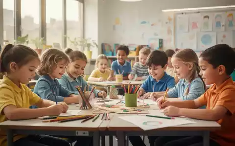 Grundschulkinder in einem hellen Klassenzimmer während eines pädagogischen Workshops zur Stärkung des Selbstbewusstseins. - Foto: über boerse-global.de