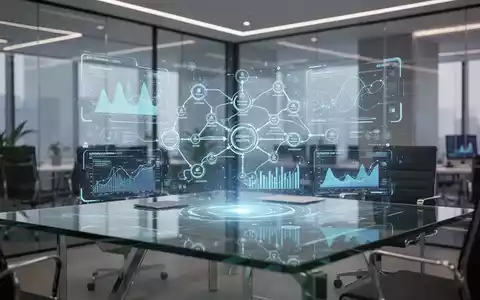 Modernes Bürointerieur mit holografischer Schnittstelle, die automatisierte Geschäftsablaufdaten anzeigt. - Foto: über boerse-global.de