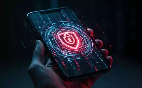 Ein modernes Smartphone mit digitalem Sicherheitshinweis und binärem Code-Muster in einer düsteren Cyber-Umgebung. - Foto: über boerse-global.de