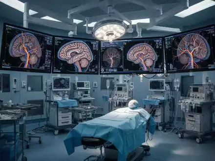 Moderne medizinische Bildgebung und Monitore in einem Operationssaal zur neurovaskulären Schlaganfalltherapie. - Foto: über boerse-global.de