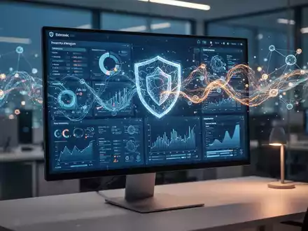 Digitales Dashboard mit neuronalen Netzwerkstrukturen und Datenströmen als Symbol für KI-gestützte Cybersicherheit. - Foto: über boerse-global.de