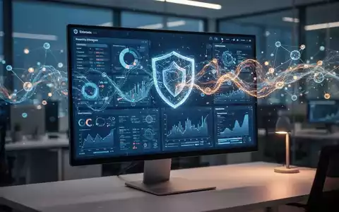 Digitales Dashboard mit neuronalen Netzwerkstrukturen und Datenströmen als Symbol für KI-gestützte Cybersicherheit. - Foto: über boerse-global.de