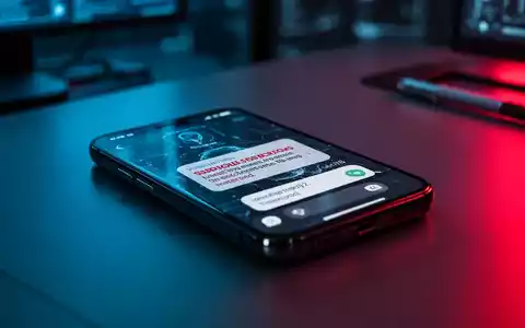 Nahaufnahme eines Smartphone-Bildschirms mit einer verdächtigen SMS-Benachrichtigung in einem dunklen Büro. - Foto: über boerse-global.de