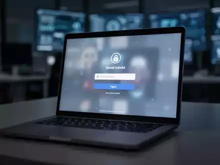 Laptop-Bildschirm mit unscharfer Social-Media-Anmeldeseite in dunklem Büro, symbolisiert digitale Sicherheitsbedrohungen. - Foto: über boerse-global.de