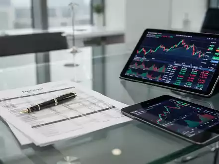 Finanzunterlagen, Stift und Tablet mit Börsengrafiken auf einem modernen Schreibtisch als Symbol für Bilanzierung. - Foto: über boerse-global.de