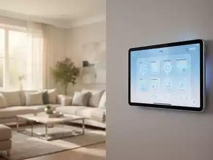 Schlankes digitales Tablet-Interface an einer Wohnzimmerwand, moderne assistive Pflegetechnologie. - Foto: über boerse-global.de