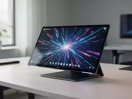Schlanker tragbarer OLED-Touchscreen-Monitor auf einem modernen Schreibtisch. - Foto: über boerse-global.de