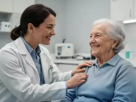 Ein Arzt führt ein freundliches Beratungsgespräch mit einem älteren Patienten in einer modernen medizinischen Praxis. - Foto: über boerse-global.de