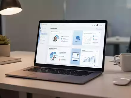 Ein moderner Arbeitsplatz mit einem Laptop, auf dem ein Dashboard für kollaborative Präsentationen zu sehen ist. - Foto: über boerse-global.de