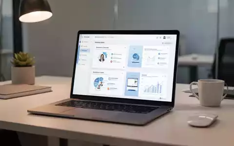 Ein moderner Arbeitsplatz mit einem Laptop, auf dem ein Dashboard für kollaborative Präsentationen zu sehen ist. - Foto: über boerse-global.de