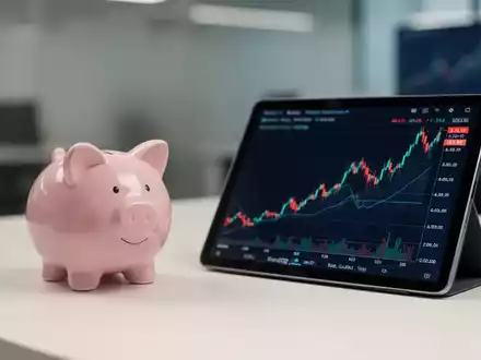 Ein Sparschwein neben einem Tablet mit einer aufsteigenden Grafik, die das langfristige Wachstum von Altersvorsorgedepots symbolisiert. - Foto: über boerse-global.de