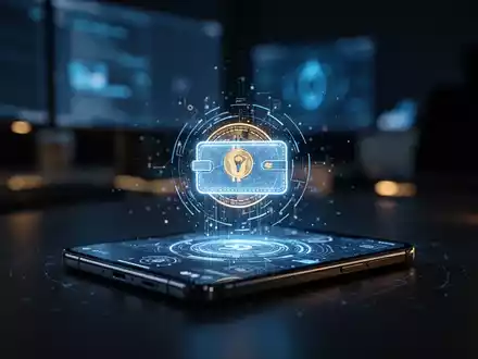Ein Smartphone-Bildschirm mit einer digitalen Krypto-Wallet-App in einer dunklen, professionellen Büroumgebung. - Foto: über boerse-global.de