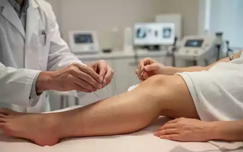 Ein Arzt führt eine Akupunkturbehandlung am Unterschenkel eines Patienten in einem modernen medizinischen Umfeld durch. - Foto: über boerse-global.de