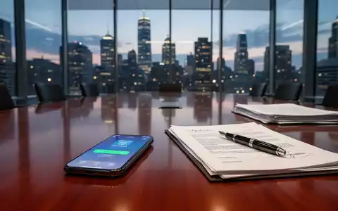 Smartphone mit Zahlungs-App auf Konferenztisch neben Rechtsdokumenten, symbolisiert Finanz-Compliance. - Foto: über boerse-global.de