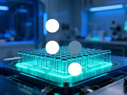 Abstrakte Darstellung eines Quantencomputers in einem modernen Labor mit blauer Beleuchtung. - Foto: über boerse-global.de