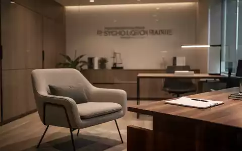 Modernes, minimalistisches Büro einer psychotherapeutischen Praxis mit einem bequemen Sessel und einem Notizblock. - Foto: über boerse-global.de
