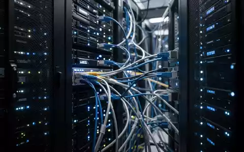 Reihen von Server-Racks in einem modernen Rechenzentrum mit leuchtend blauen Statuslichtern. - Foto: über boerse-global.de