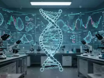 Abstraktes 3D-Modell einer DNA-Struktur vor digitalisierten genomischen Daten als Symbol für KI-gestützte Alzheimer-Forschung. - Foto: über boerse-global.de