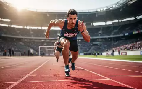 Ein Leichtathlet beim Sprint auf der Tartanbahn in einem Stadion während eines sommerlichen Wettkampfs. - Foto: über boerse-global.de