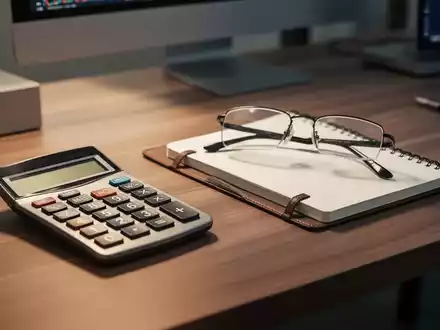 Ein moderner Schreibtisch mit Taschenrechner und Notizbuch als Symbol für finanzielle Berechnungen und Rentenplanung. - Foto: über boerse-global.de
