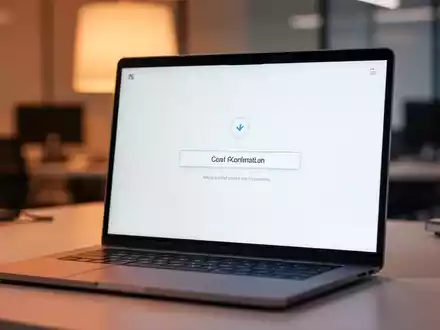 Laptop-Bildschirm mit minimalistischer Benutzeroberfläche zur digitalen Vertragsbestätigung in einer modernen Büroumgebung. - Foto: über boerse-global.de