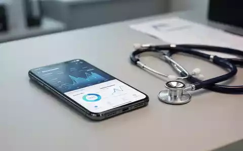 Ein Smartphone zeigt Gesundheitsdaten-Diagramme neben einem Stethoskop auf einem modernen Schreibtisch. - Foto: über boerse-global.de