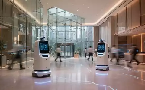 Moderne Hotellobby mit autonomen Servicerobotern in einem futuristischen Design-Ambiente. - Foto: über boerse-global.de