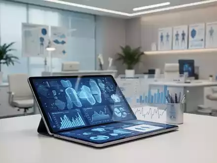 Modern medical office with a digital tablet displaying healthcare data and health charts. - Foto: über boerse-global.de