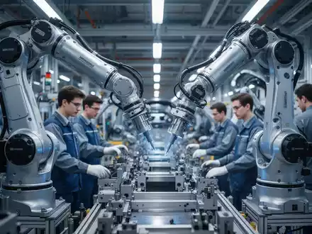 Roboterarm in einer modernen deutschen Automobilmontage, Symbol für industrielle Robotik. - Foto: über boerse-global.de