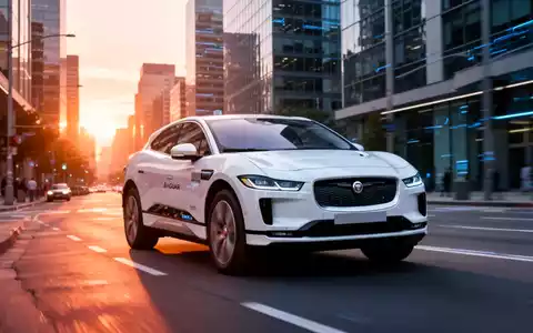 Ein autonomes Waymo-Fahrzeug fährt bei Sonnenuntergang durch eine moderne US-Großstadt. - Foto: über boerse-global.de