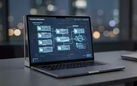Moderner Laptop-Bildschirm mit abstrakter Visualisierung von Dateioptimierungsprozessen in einer sauberen Arbeitsumgebung. - Foto: über boerse-global.de