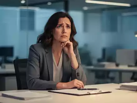Eine nachdenkliche Frau an einem modernen Schreibtisch in einem professionellen Büroumfeld. - Foto: über boerse-global.de