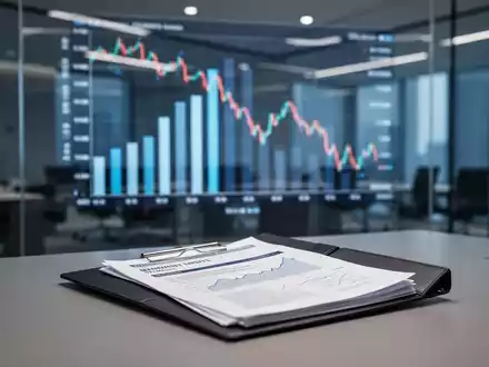 Abstraktes Finanzdiagramm mit fallender Tendenz auf einem Bildschirm in einem modernen Büro. - Foto: über boerse-global.de
