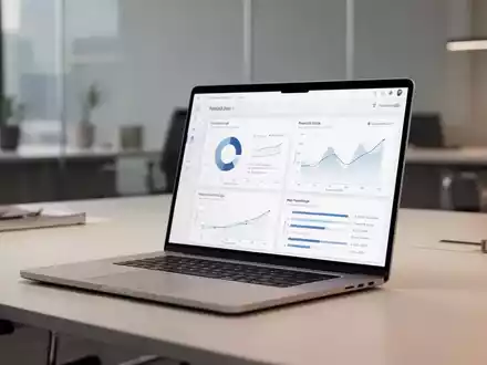 Moderner Arbeitsplatz mit Laptop, auf dem eine professionelle Datenvisualisierung für Präsentationen zu sehen ist. - Foto: über boerse-global.de