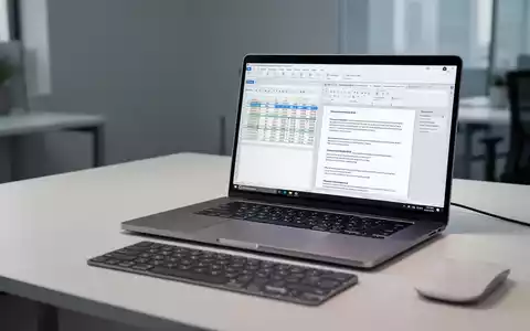 Moderner, sauberer Schreibtisch mit Laptop, der professionelle Dokumentenbearbeitungssoftware und Datenblätter zeigt. - Foto: über boerse-global.de