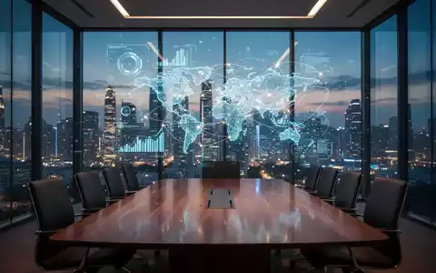 Futuristische digitale Schnittstelle mit globalen Datennetzen und Konnektivität in einem modernen Büro mit Blick auf eine Smart City. - Foto: über boerse-global.de