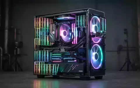 Eigenbau-PC mit vielen RAM-Riegeln außen und bunter RGB-Beleuchtung in einem professionellen Studio. - Foto: über boerse-global.de
