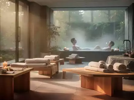 Ein ruhiger, moderner Wellnessbereich in einem deutschen Kurhotel mit warmem Licht und hochwertiger Ausstattung. - Foto: über boerse-global.de