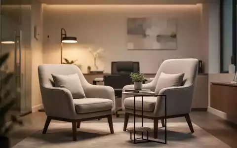 Ein modernes, leeres Psychotherapie-Zimmer mit einem Sessel vor einem Fenster, das eine ruhige Atmosphäre vermittelt. - Foto: über boerse-global.de