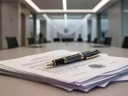 Ein Füllfederhalter auf offiziellen Dokumenten in einem modernen Bürogebäude des öffentlichen Dienstes. - Foto: über boerse-global.de