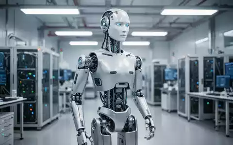 Ein hochentwickelter humanoider Roboter in einem modernen, hell erleuchteten KI-Forschungs- und Trainingslabor. - Foto: über boerse-global.de
