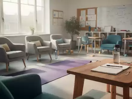 Ein heller, moderner Kursraum mit einer Yogamatte und einem Notizbuch als Symbol für mentale Gesundheitsprävention. - Foto: über boerse-global.de