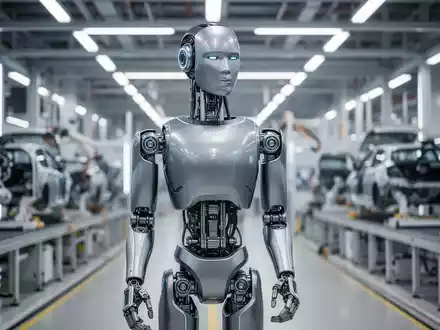 Fortschrittlicher Atlas-Humanoidroboter in einer modernen Hightech-Automobilfabrik. - Foto: über boerse-global.de