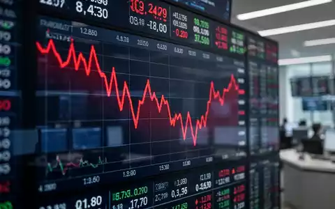 Abstrakte Darstellung von fallenden Aktienkursen auf einem digitalen Finanzmonitor. - Foto: über boerse-global.de