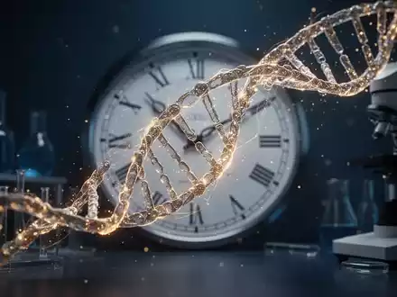 Abstrakte Darstellung einer DNA-Doppelhelix kombiniert mit einem Uhrensymbol zur Veranschaulichung der genetischen Schlafsteuerung. - Foto: über boerse-global.de