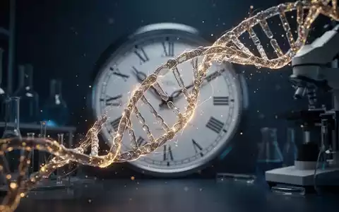 Abstrakte Darstellung einer DNA-Doppelhelix kombiniert mit einem Uhrensymbol zur Veranschaulichung der genetischen Schlafsteuerung. - Foto: über boerse-global.de