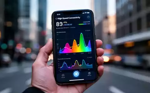 Smartphone-Bildschirm mit Netzwerkdiagnosedaten und Leistungsdiagrammen in urbaner Umgebung. - Foto: über boerse-global.de