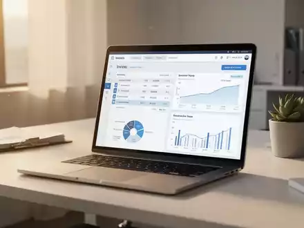 Moderner Büroarbeitsplatz mit Laptop, auf dem eine Software zur digitalen Rechnungsstellung und Finanzdaten zu sehen sind. - Foto: über boerse-global.de